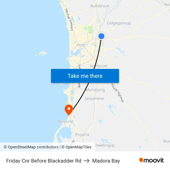 Friday Cnr Before Blackadder Rd to Madora Bay map