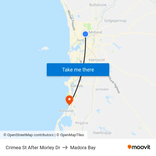 Crimea St After Morley Dr to Madora Bay map