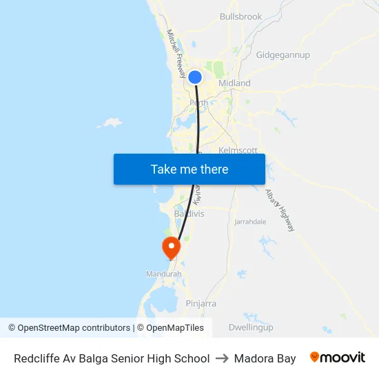 Redcliffe Av Balga Senior High School to Madora Bay map