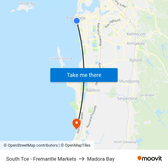 South Tce - Fremantle Markets to Madora Bay map