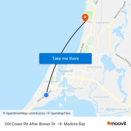 Old Coast Rd After Bower Dr to Madora Bay map