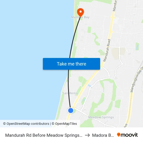 Mandurah Rd Before Meadow Springs Dr to Madora Bay map