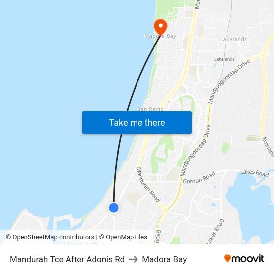 Mandurah Tce After Adonis Rd to Madora Bay map