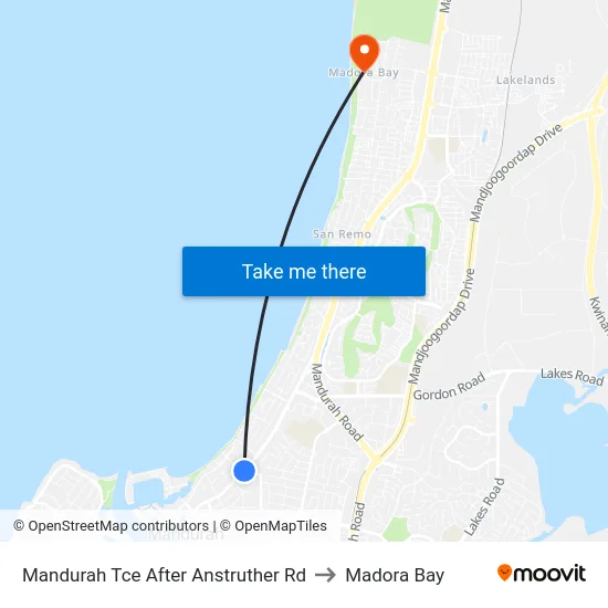 Mandurah Tce After Anstruther Rd to Madora Bay map