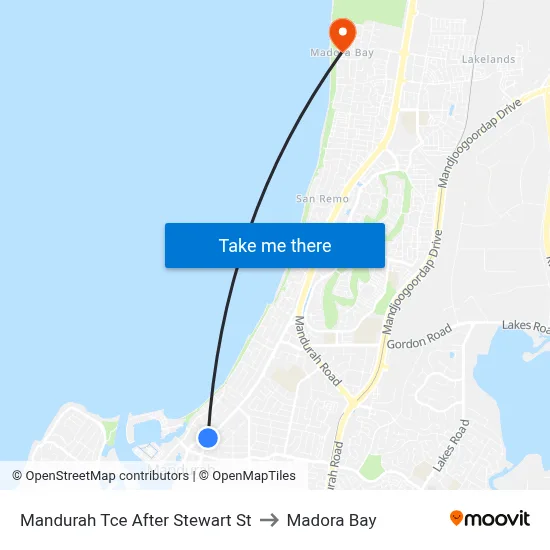 Mandurah Tce After Stewart St to Madora Bay map