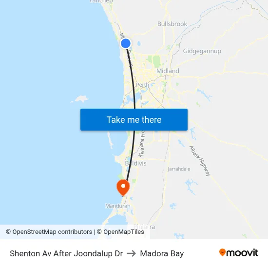 Shenton Av After Joondalup Dr to Madora Bay map