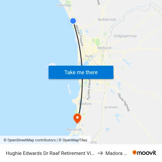 Hughie Edwards Dr Raaf Retirement Village to Madora Bay map