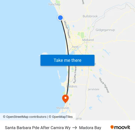 Santa Barbara Pde After Camira Wy to Madora Bay map