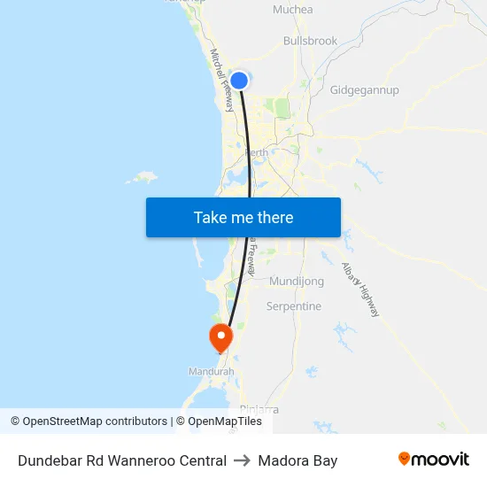 Dundebar Rd Wanneroo Central to Madora Bay map