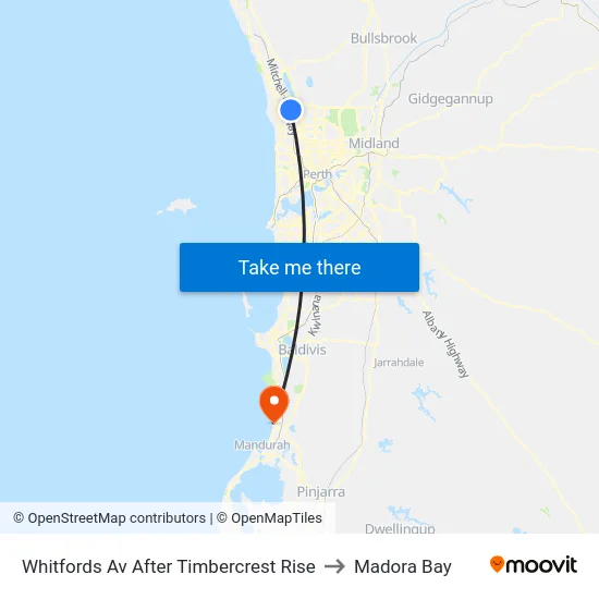 Whitfords Av After Timbercrest Rise to Madora Bay map