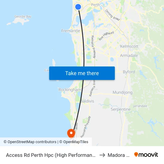 Access Rd Perth Hpc (High Performance Ctr) to Madora Bay map