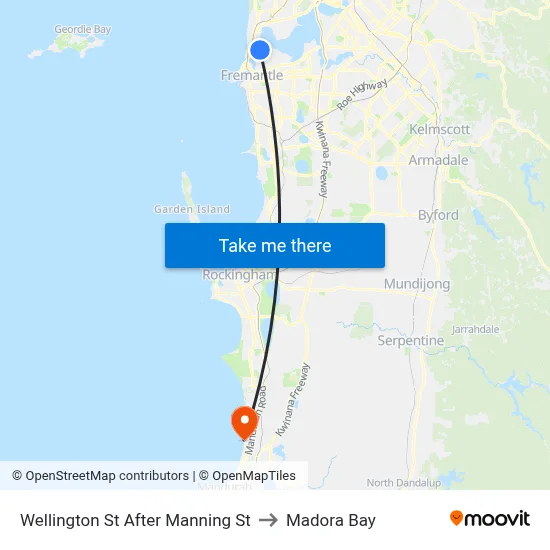 Wellington St After Manning St to Madora Bay map