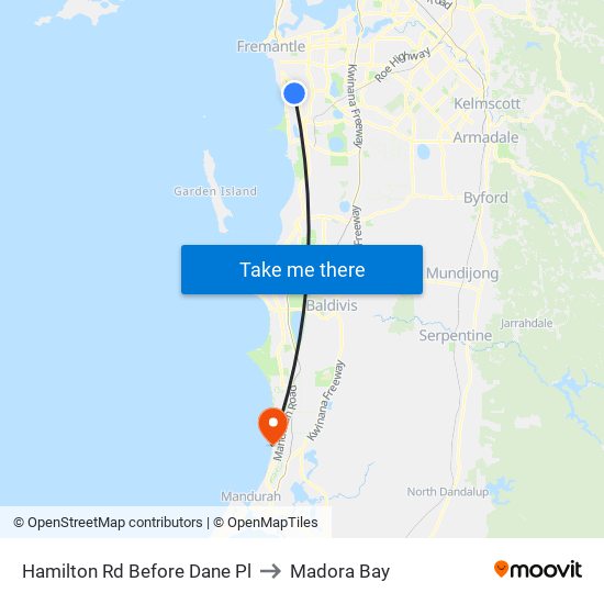 Hamilton Rd Before Dane Pl to Madora Bay map