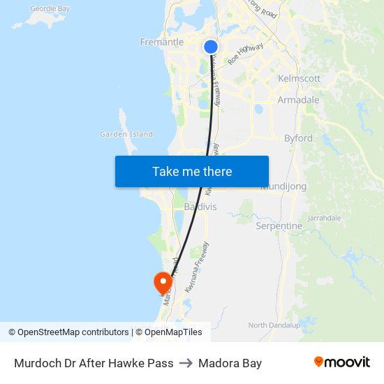 Murdoch Dr After Hawke Pass to Madora Bay map