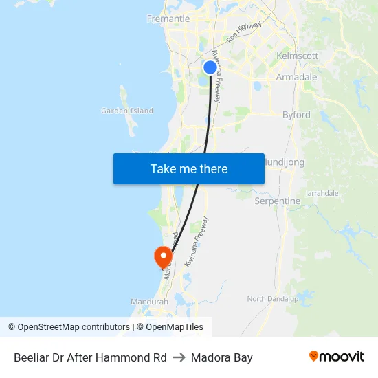 Beeliar Dr After Hammond Rd to Madora Bay map