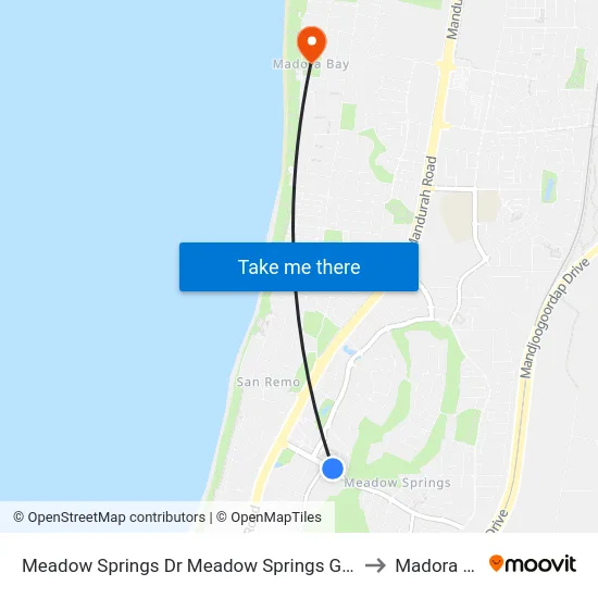 Meadow Springs Dr Meadow Springs Golf Club to Madora Bay map