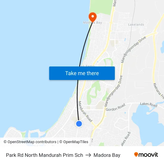 Park Rd North Mandurah Prim Sch to Madora Bay map