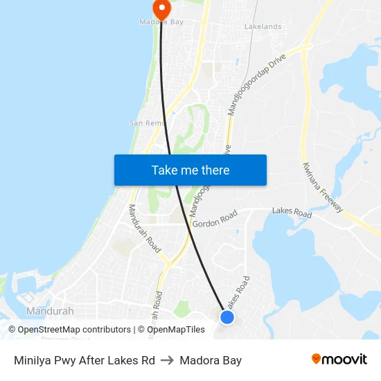 Minilya Pwy After Lakes Rd to Madora Bay map