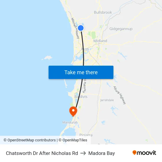 Chatsworth Dr After Nicholas Rd to Madora Bay map