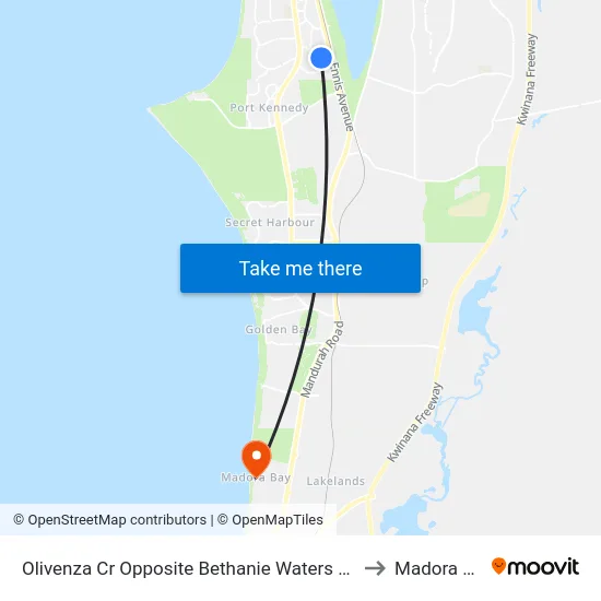 Olivenza Cr Opposite Bethanie Waters Village to Madora Bay map