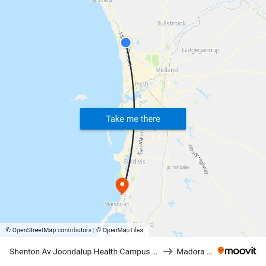 Shenton Av Joondalup Health Campus Cat Id 17 to Madora Bay map