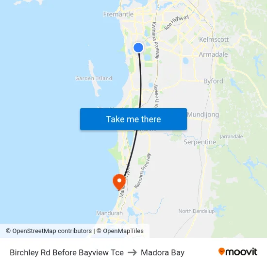 Birchley Rd Before Bayview Tce to Madora Bay map