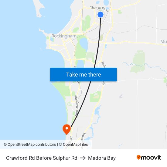 Crawford Rd Before Sulphur Rd to Madora Bay map