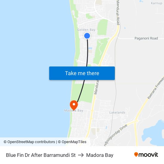 Blue Fin Dr After Barramundi St to Madora Bay map