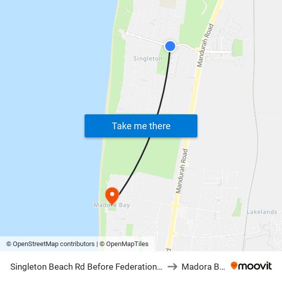 Singleton Beach Rd Before Federation Dr to Madora Bay map