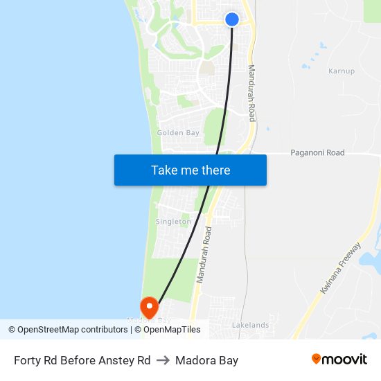 Forty Rd Before Anstey Rd to Madora Bay map