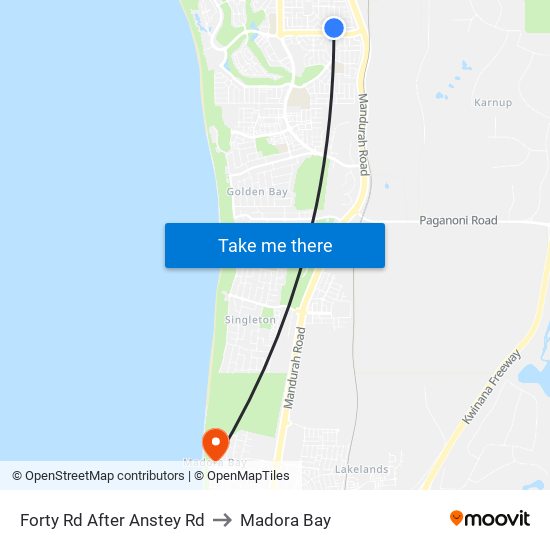 Forty Rd After Anstey Rd to Madora Bay map