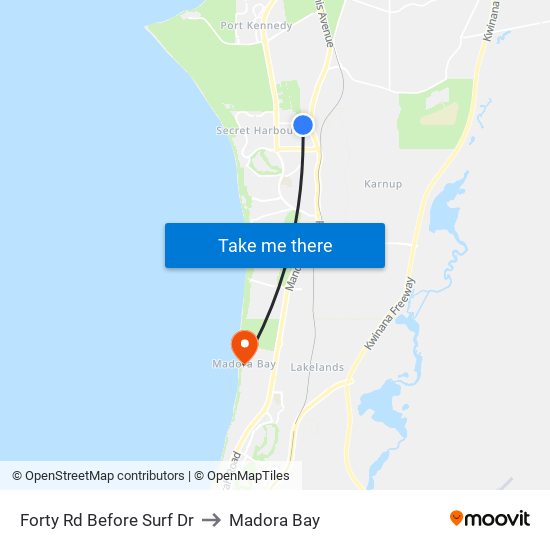 Forty Rd Before Surf Dr to Madora Bay map