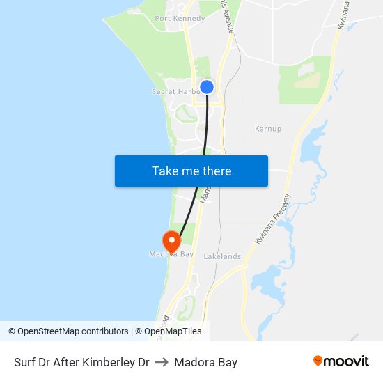 Surf Dr After Kimberley Dr to Madora Bay map