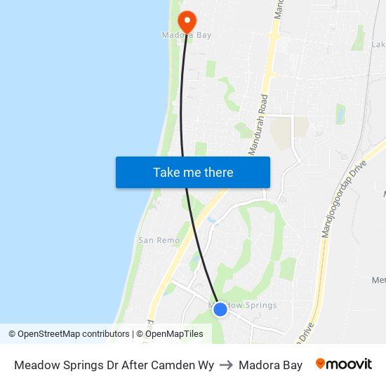 Meadow Springs Dr After Camden Wy to Madora Bay map