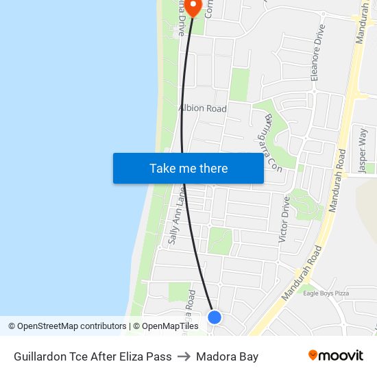 Guillardon Tce After Eliza Pass to Madora Bay map