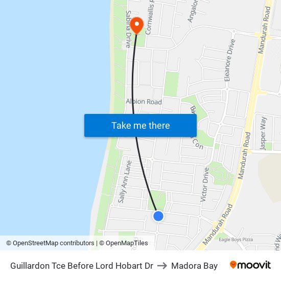 Guillardon Tce Before Lord Hobart Dr to Madora Bay map