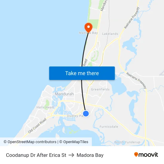 Coodanup Dr After Erica St to Madora Bay map