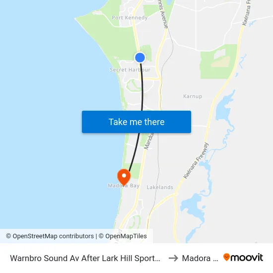 Warnbro Sound Av After Lark Hill Sports Complex to Madora Bay map