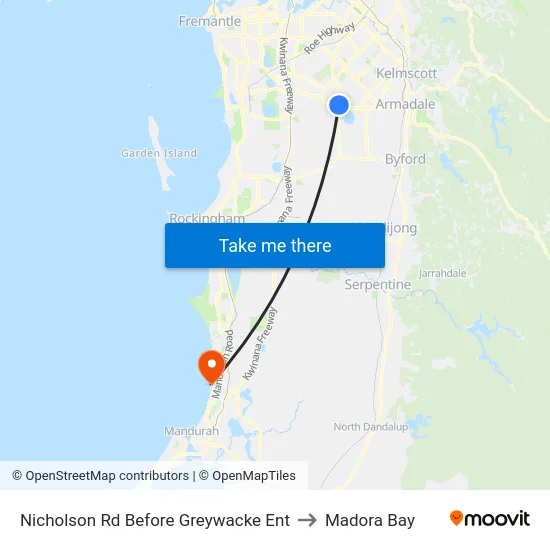 Nicholson Rd Before Greywacke Ent to Madora Bay map