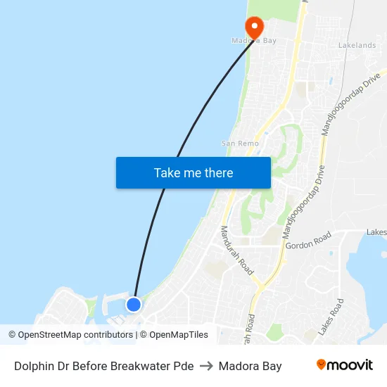 Dolphin Dr Before Breakwater Pde to Madora Bay map