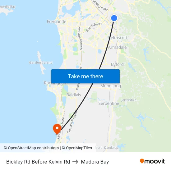 Bickley Rd Before Kelvin Rd to Madora Bay map
