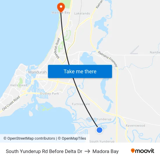South Yunderup Rd Before Delta Dr to Madora Bay map