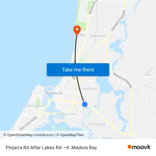 Pinjarra Rd After Lakes Rd to Madora Bay map
