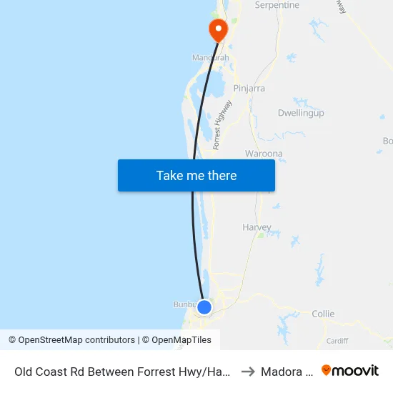 Old Coast Rd Between Forrest Hwy/Hamilton Rd to Madora Bay map