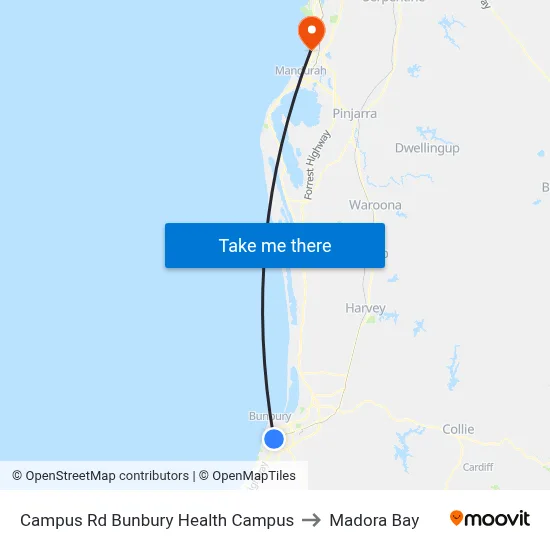 Campus Rd Bunbury Health Campus to Madora Bay map
