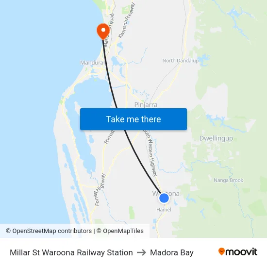 Millar St Waroona Railway Station to Madora Bay map
