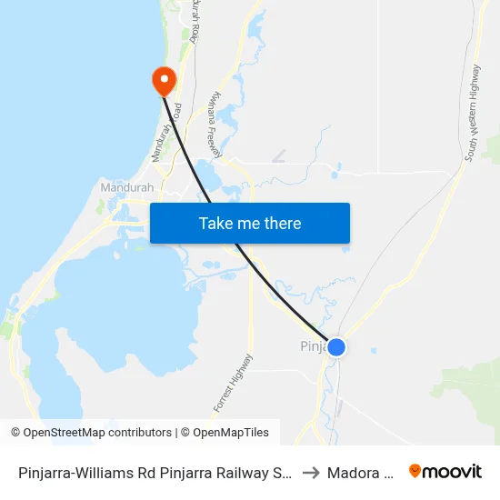 Pinjarra-Williams Rd Pinjarra Railway Station to Madora Bay map