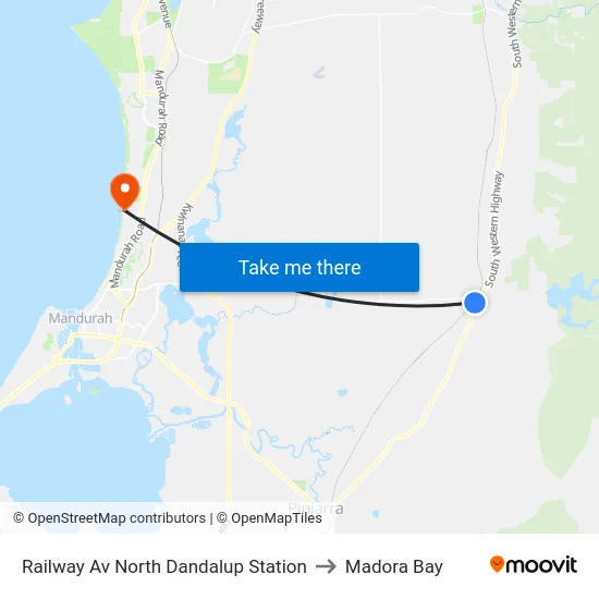 Railway Av North Dandalup Station to Madora Bay map