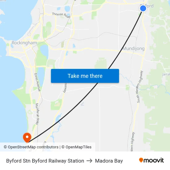 Byford Stn Byford Railway Station to Madora Bay map