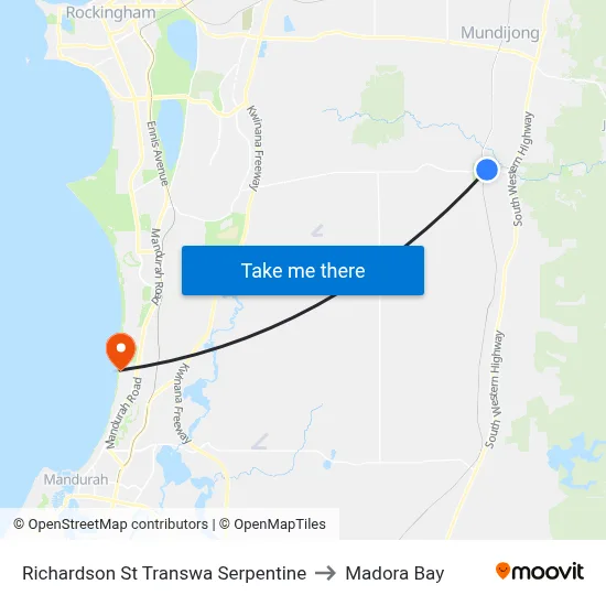 Richardson St Transwa Serpentine to Madora Bay map